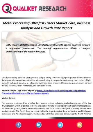 Metal Processing Ultrafast Lasers Market Size, Share and Forecast Report to 2027