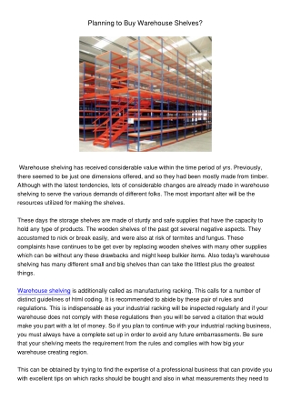 PlanningtoBuyWarehouseShelves