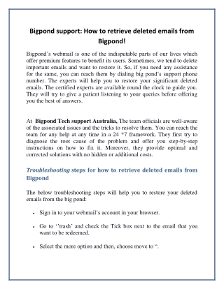 Bigpond support: How to retrieve deleted emails from Bigpond!