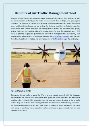 Benefits of Air Traffic Management Tool
