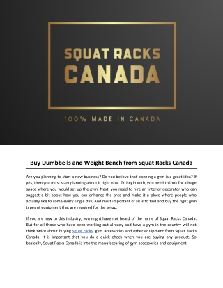 Buy Dumbbells and Weight Bench from Squat Racks Canada