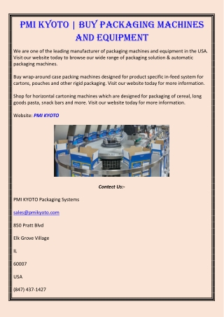 PMI KYOTO | Buy Packaging Machines and Equipment