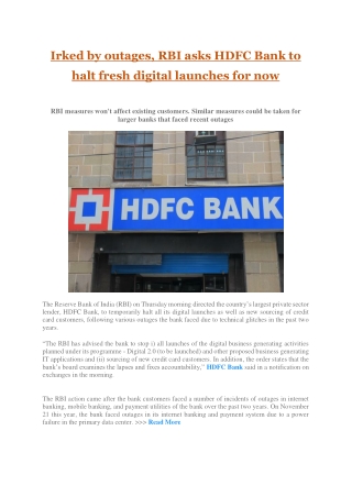 Irked by outages, RBI asks HDFC Bank to halt fresh digital launches for now