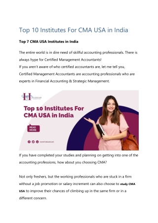 Top 10 Institutes For CMA USA in India | Online CMA USA Course- Hieducare