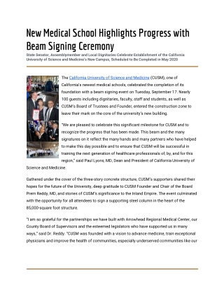 New Medical School Highlights Progress with Beam Signing Ceremony