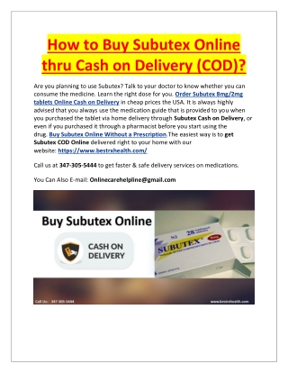 How to Buy Subutex Online thru Cash on delivery (COD)?