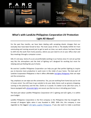 What’s with LandLite Philippines Corporation UV Protection Light All About