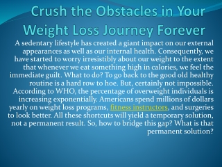 Crush the Obstacles in Your Weight Loss Journey Forever