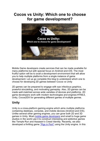 Cocos vs Unity: Which one to choose for game development?