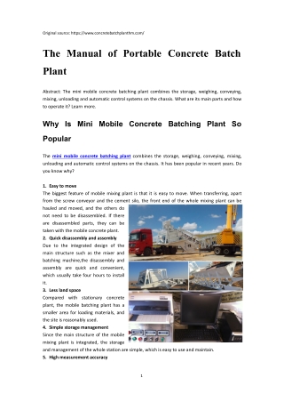 The Manual of Portable Concrete Batch Plant