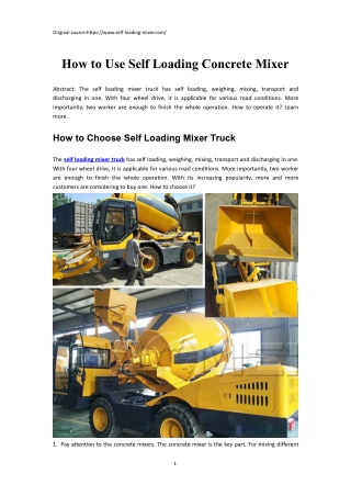 How to Use Self Loading Concrete Mixer