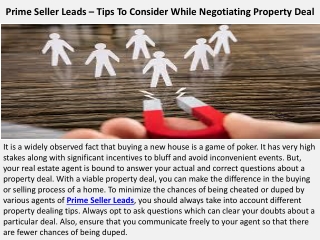 Prime Seller Leads – Tips To Consider While Negotiating Property Deal