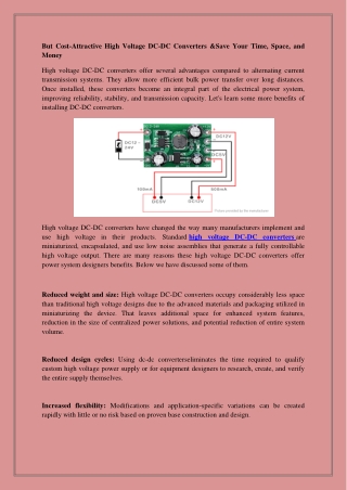 But Cost-Attractive High Voltage DC-DC Converters &Save Your Time, Space, and Money