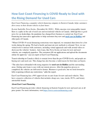 How East Coast Financing Is COVID Ready to Deal with the Rising Demand for Used Cars