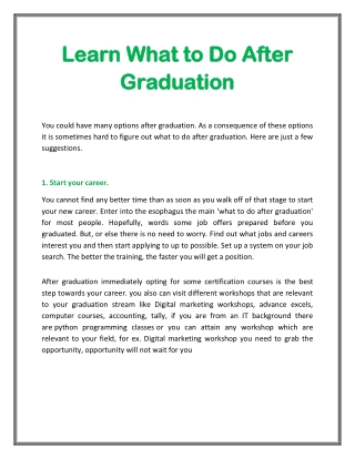 Learn What to Do After Graduation