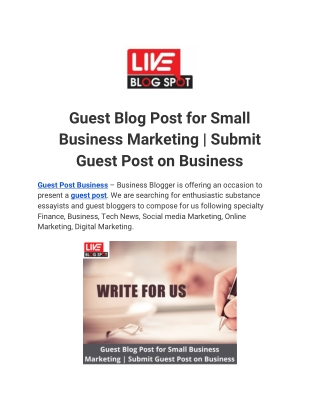 Guest Blog Post for Small  Business Marketing | Submit  Guest Post on Business