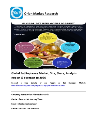 Global Fat Replacers Market Size, Share, Growth and Report to 2020-2026