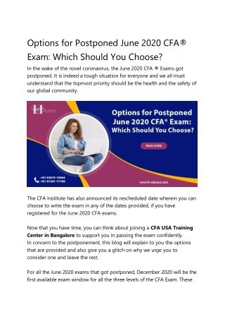 Options for Postponed June 2020 CFA® Exam: Which Should You Choose?