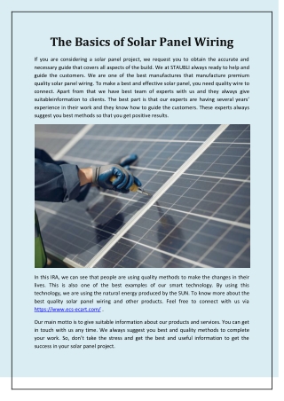 The Basics of Solar Panel Wiring