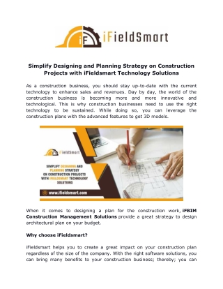 Simplify Designing and Planning Strategy on Construction Projects with iFieldsmart Technology Solutions