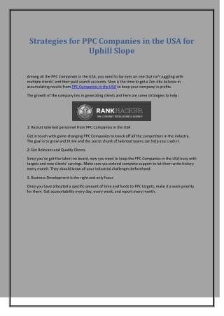 Strategies for PPC Companies in the USA for Uphill Slope