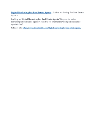 Digital Marketing For Real Estate Agents | Online Marketing For Real Estate Agents