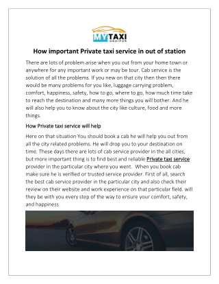 How important Private taxi service in out of station