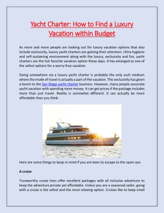 Yacht Charter: How to Find a Luxury Vacation within Budget