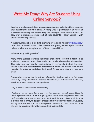 Write My Essay: Why Are Students Using Online Services?