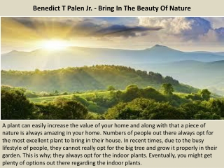 Benedict T Palen Jr. - Bring In The Beauty Of Nature