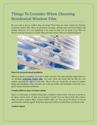 Things To Consider When Choosing Residential Window Film