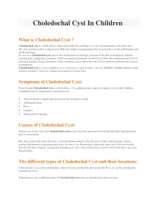 Choledochal Cyst In Children