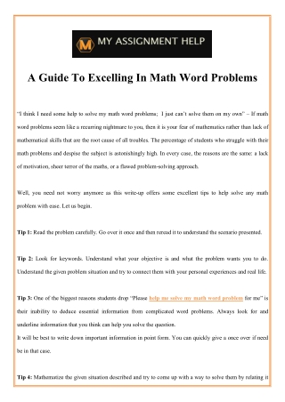 A Guide To Excelling In Math Word Problems