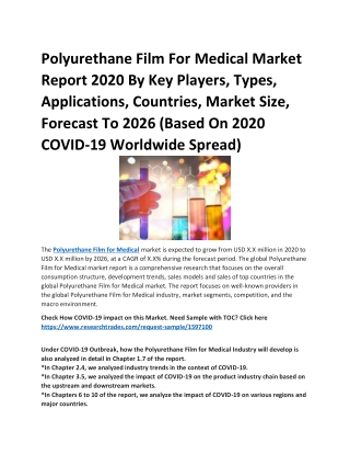 Polyurethane Film For Medical Market