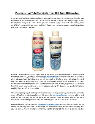 Purchase Hot Tub Chemicals from Hot Tubs Ottawa Inc.