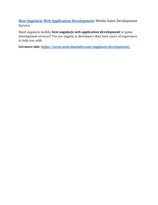 Best Angularjs Web Application Development, Mobile Game Development Service