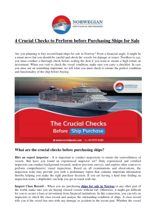 4 Crucial Checks to Perform before Purchasing Ships for Sale
