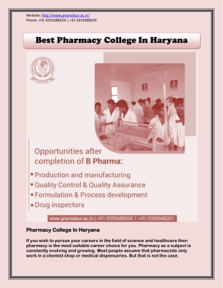 Best Pharmacy College In Haryana - B Pharmacy Colleges | GRIP