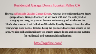 Residential Garage Doors Fountain Valley CA