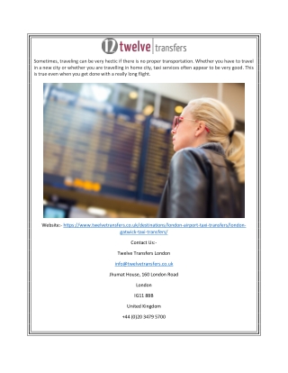 London To Gatwick Taxi | Twelvetransfers.co.uk