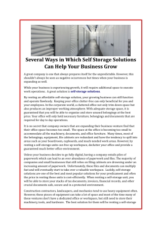 Several Ways in Which Self Storage Solutions Can Help Your Business Grow