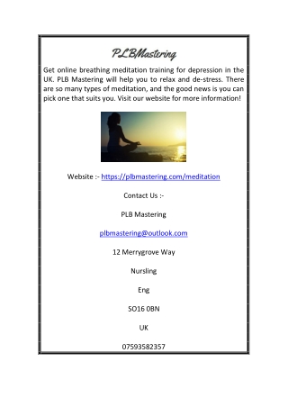 Benefits Of Meditation UK | PLBMastering