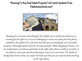 Planning To Buy Real Estate Property? Get Latest Updates From Publichomecheck.com?