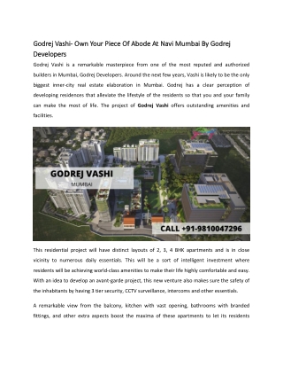 Godrej Properties Presents Godrej Vashi In Mumbai