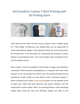 Get Excellent Custom T-Shirt Printing with 3V Printing Store