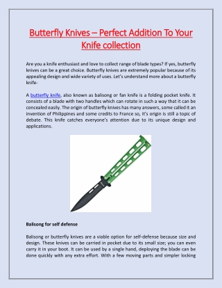 Butterfly Knives – Perfect Addition To Your Knife collection