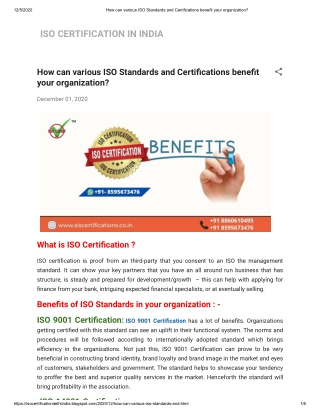 How can various ISO Standards and Certifications benefit your organization?