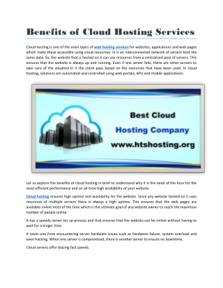 Benefits of Cloud Hosting Services