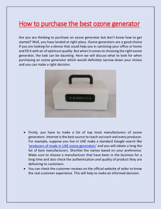 How to purchase the best ozone generator