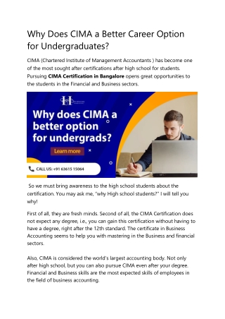 Why Does CIMA a Better Career Option for Undergraduates?